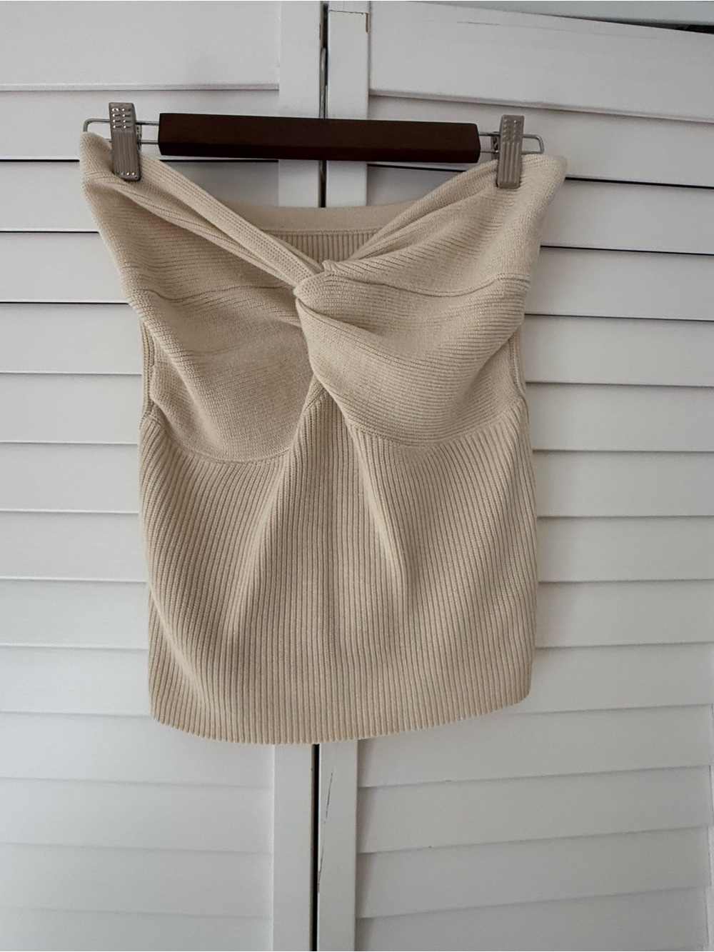 Women’s Cream Ribbed Twist-Front Skirt